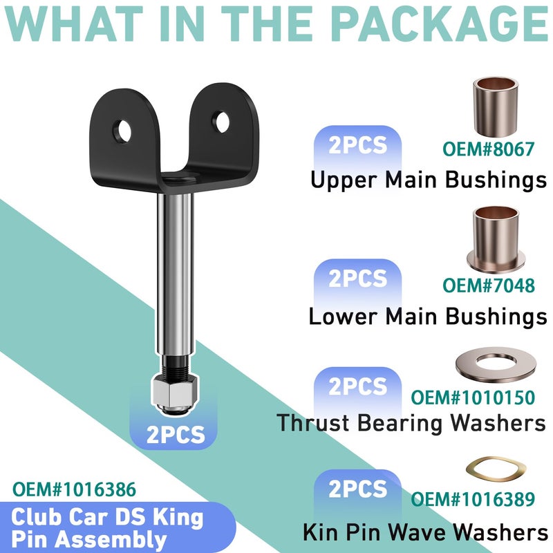 Drive-up Golf Cart Front End King Pin Repair Kit for Club Car DS 1981-Up Gas and Electric Models, OEM 1016386 - Image 4